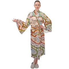 Map Europe Globe Countries States Maxi Velvet Kimono by Ndabl3x