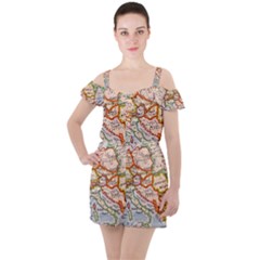 Map Europe Globe Countries States Ruffle Cut Out Chiffon Playsuit by Ndabl3x