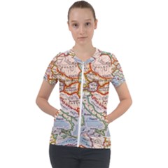 Map Europe Globe Countries States Short Sleeve Zip Up Jacket by Ndabl3x