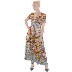 Map Europe Globe Countries States Button Up Short Sleeve Maxi Dress by Ndabl3x