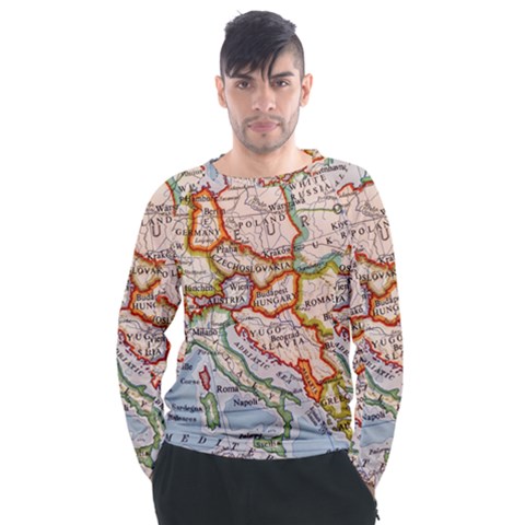 Map Europe Globe Countries States Men s Long Sleeve Raglan Tee by Ndabl3x