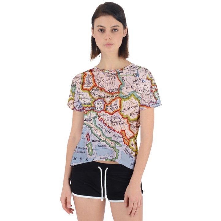 Map Europe Globe Countries States Open Back Sport Tee