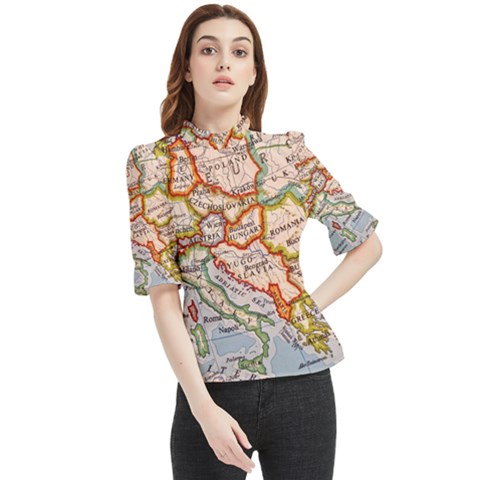 Map Europe Globe Countries States Frill Neck Blouse by Ndabl3x