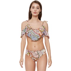 Map Europe Globe Countries States Ruffle Edge Tie Up Bikini Set	 by Ndabl3x