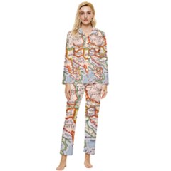 Map Europe Globe Countries States Womens  Long Sleeve Velvet Pocket Pajamas Set by Ndabl3x