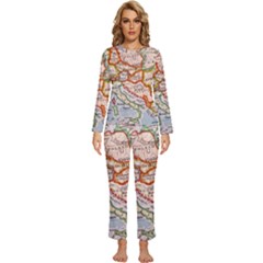 Map Europe Globe Countries States Womens  Long Sleeve Lightweight Pajamas Set by Ndabl3x