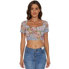 Map Europe Globe Countries States Short Sleeve Square Neckline Crop Top  by Ndabl3x