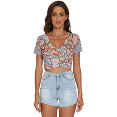 Map Europe Globe Countries States V-neck Crop Top by Ndabl3x