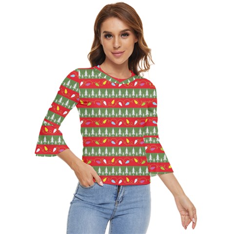 Christmas Papers Red And Green Bell Sleeve Top by Ndabl3x