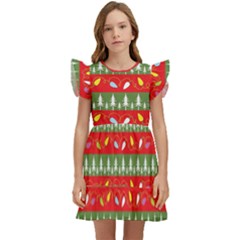 Christmas Papers Red And Green Kids  Winged Sleeve Dress by Ndabl3x