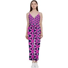 Digital Art Artwork Abstract V-neck Spaghetti Strap Tie Front Jumpsuit