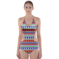 Christmas Color Stripes Pattern Cut-out One Piece Swimsuit by Ndabl3x