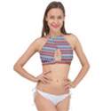 Christmas Color Stripes Pattern Cross Front Halter Bikini Top View1