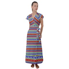 Christmas Color Stripes Pattern Flutter Sleeve Maxi Dress by Ndabl3x