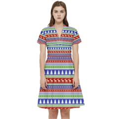 Christmas Color Stripes Pattern Short Sleeve Waist Detail Dress by Ndabl3x