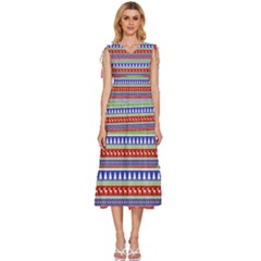 Christmas Color Stripes Pattern V-neck Drawstring Shoulder Sleeveless Maxi Dress