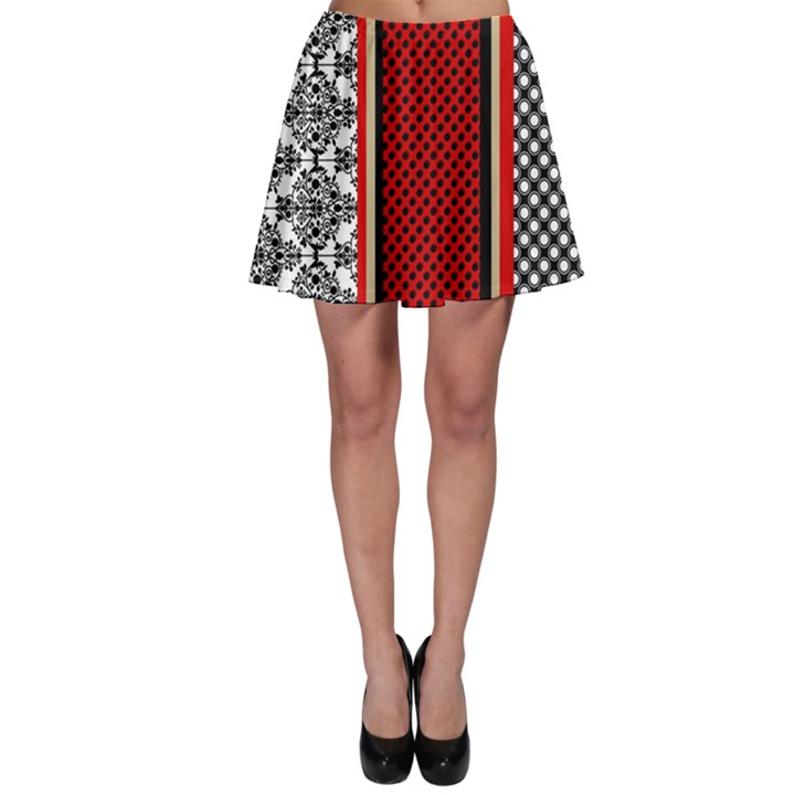 Background Damask Red Black Skater Skirt