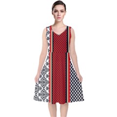 Background Damask Red Black V-neck Midi Sleeveless Dress  by Ndabl3x