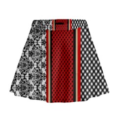 Background Damask Red Black Mini Flare Skirt by Ndabl3x