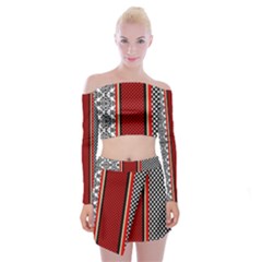 Background Damask Red Black Off Shoulder Top With Mini Skirt Set by Ndabl3x