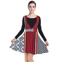 Background Damask Red Black Plunge Pinafore Dress