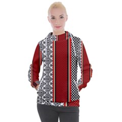 Background Damask Red Black Women s Hooded Pullover