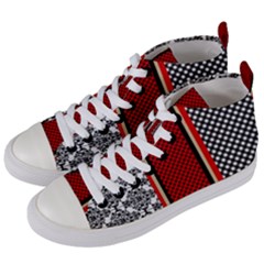 Background Damask Red Black Women s Mid-top Canvas Sneakers by Ndabl3x