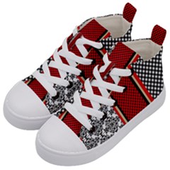 Background Damask Red Black Kids  Mid-top Canvas Sneakers by Ndabl3x