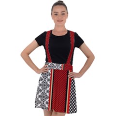 Background Damask Red Black Velvet Suspender Skater Skirt