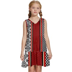 Background Damask Red Black Kids  Sleeveless Tiered Mini Dress by Ndabl3x