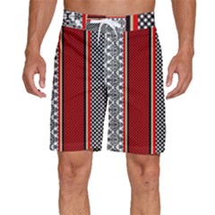 Background Damask Red Black Men s Beach Shorts