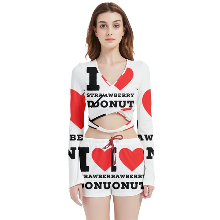 I love strawberry donut Velvet Wrap Crop Top and Shorts Set