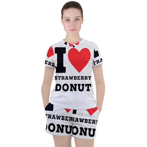 I Love Strawberry Donut Women s Tee And Shorts Set by ilovewhateva