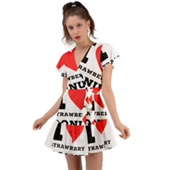 I Love Strawberry Donut Flutter Sleeve Wrap Dress by ilovewhateva