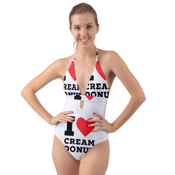 I love cream donut  Halter Cut-Out One Piece Swimsuit