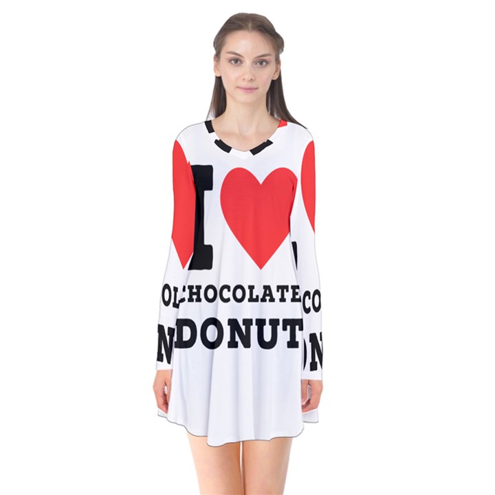 I love chocolate donut Long Sleeve V-neck Flare Dress