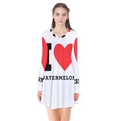 I Love Watermelon  Long Sleeve V-neck Flare Dress by ilovewhateva