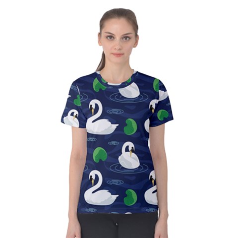 Swan Pattern Elegant Design Women s Cotton Tee by Vaneshart