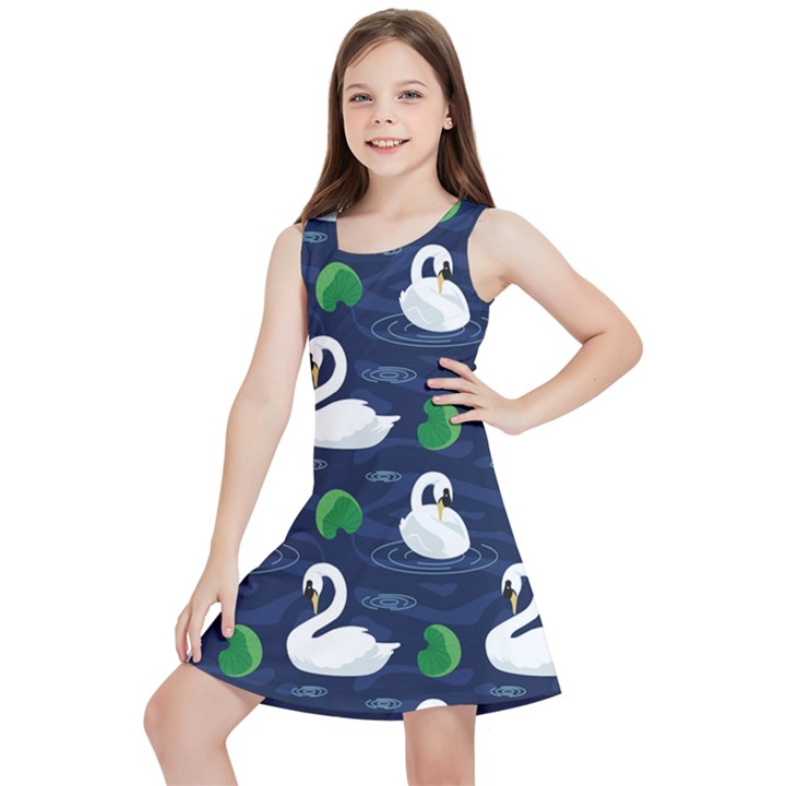 Swan Pattern Elegant Design Kids  Lightweight Sleeveless Dress