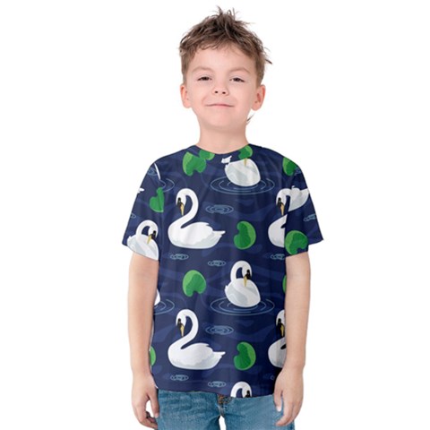 Swan Pattern Elegant Design Kids  Cotton Tee by Vaneshart