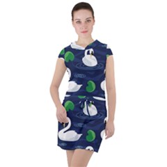 Swan Pattern Elegant Design Drawstring Hooded Dress