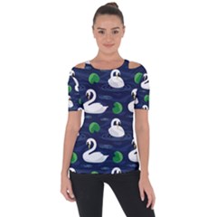 Swan Pattern Elegant Design Shoulder Cut Out Short Sleeve Top by Vaneshart