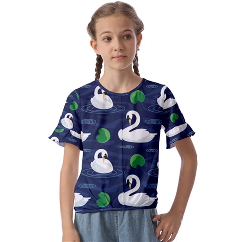 Swan Pattern Elegant Design Kids  Cuff Sleeve Scrunch Bottom Tee by Vaneshart