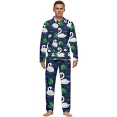 Swan Pattern Elegant Design Men s Long Sleeve Velvet Pocket Pajamas Set