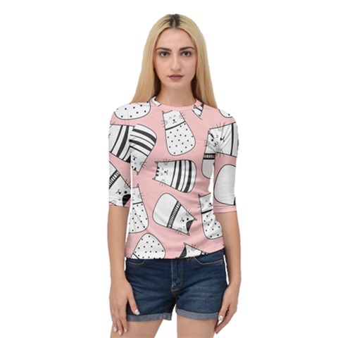 Cute Cats Cartoon Seamless-pattern Quarter Sleeve Raglan Tee by Vaneshart