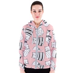 Cute Cats Cartoon Seamless-pattern Women s Zipper Hoodie by Vaneshart