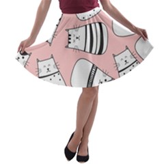 Cute Cats Cartoon Seamless-pattern A-line Skater Skirt by Vaneshart