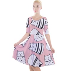 Cute Cats Cartoon Seamless-pattern Quarter Sleeve A-line Dress by Vaneshart