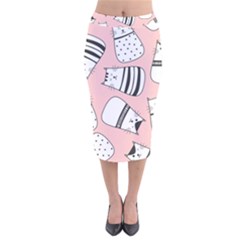 Cute Cats Cartoon Seamless-pattern Velvet Midi Pencil Skirt by Vaneshart