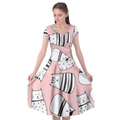 Cute Cats Cartoon Seamless-pattern Cap Sleeve Wrap Front Dress by Vaneshart